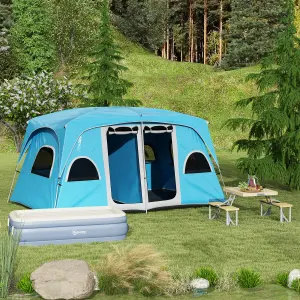 Outsunny Camping Tent, Family Tent 4-8 Person 2 Room Easy Set Up, Blue