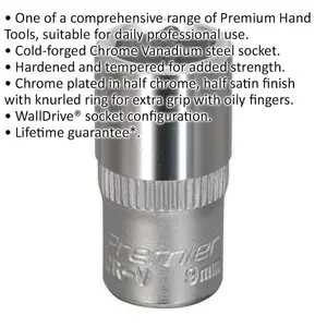 9mm Chrome Vanadium Drive Socket - 1/4 Inch Square Drive Forged Steel Tool