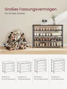 VASAGLE Shoe Rack 5 Tier, Narrow Shoe Storage Organiser For Wardrobe Hallway, With 4 Fabric Shelves And Top For Bags