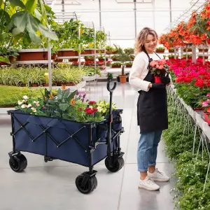 Costway Folding Collapsible Wagon Utility Garden Cart w/ Wide Wheels Adjustable Handle