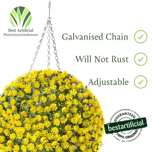 Best Artificial 38cm Yellow Rose hanging Basket Flower Topiary Ball - Suitable for Outdoor Use - Weather & Fade Resistant