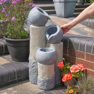 Festive Lights Solar & Back Up Battery Powered IP68 Cascading Effect LED Water Fountain - Stone Grey