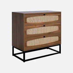 sweeek. 3-drawer chest with wood and cane effect Retro Natural 40x80x80 cm