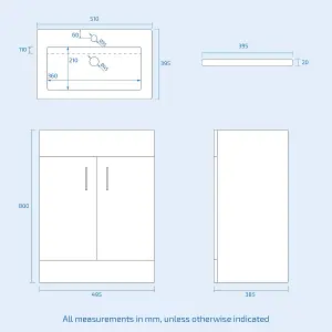 Nes Home P-Shaped RH Bath 500mm Floor Vanity Unit & Close Coupled Toilet Suite