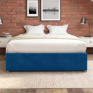 Aspire Upholstered Platform Ottoman Bed Frame UK Made, Plush Navy, Size Small Double