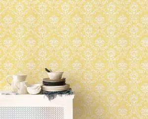 Galerie Stripes And Damask 2 Yellow Gold Damask Document Smooth Wallpaper