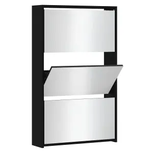 Shoe Cabinet with Mirror 3-Layer Black 63x17x102.5 cm