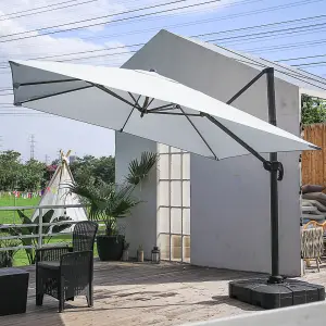 3M Large Square Canopy Rotatable Tilting Garden Rome Umbrella Cantilever Parasol with 100 L Fillable Base, Light Grey