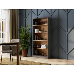 Albee Bookcase Anthracite/Artisan Oak / (5 Shelves) 182 cm H x 80 cm W x 32 cm D