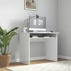 HOMCOM Computer Desk Writing Table Study Workstation Storage High Gloss White