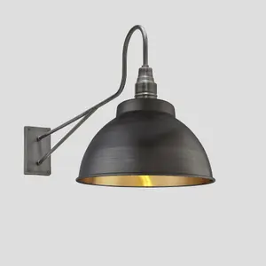 Industville Long Arm Dome Wall Light, 13 Inch, Pewter & Brass, Pewter Holder