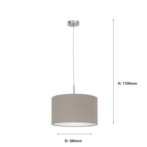 EGLO Pasteri Satin Nickel/Taupe Fabric Pendant Light