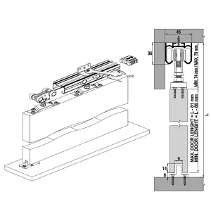 DecorAndDecor X-Slide Top Hung Sliding Door Gear Kit - 80Kg Max Door Weight - 1500mm Track