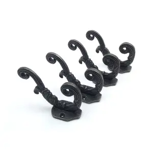 Oakcrafts - Antique Cast Iron Hat and Coat Hook Majestic Swirl - Pack of 4