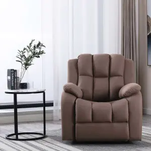 Electric Powered Recliner Chair With USB Charger And Pocket Storage In Leather-Look Mocha Technology Fabric