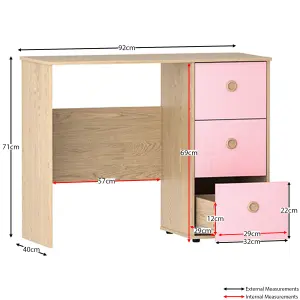 Junior Vida Neptune Pink & Oak 3 Drawer Desk Children Kids Furniture