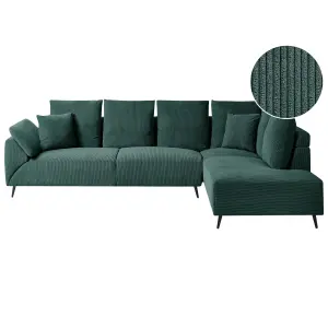 Left Hand Corduroy Corner Sofa Green LUNNER