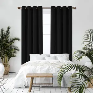 Deconovo Energy Saving and Noise Reducation Thermal Curtains Eyelet Blackout Curtains for Living Room Black 42 x 95 Inch 2 Panels