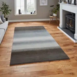 Grey Handmade Luxurious Modern Plain Wool Abstract Rug For Bedroom & Living Room-120cm X 170cm