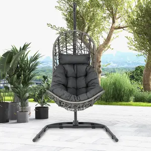 Costway Hanging Egg Chair w/ Stand Indoor Outdoor Patio Wicker Swing Chair