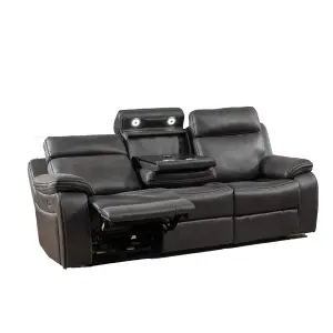 Tokyo Black Leather Like Electric Power Reclining 3 Seater Sofa