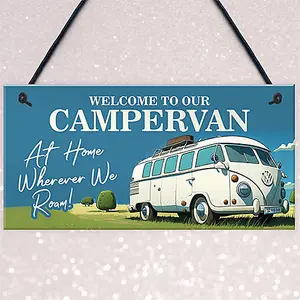 Red Ocean Campervan Welcome Sign - Novelty Wall Hanging Decor - Durable Sign for Indoor/Outdoor Use - Funny Campervan Sign