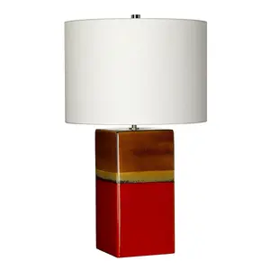 Table Lamp Ceramic Cream Linen Empire Shade Red & Yellow Glaze LED E27 60W