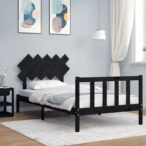 Berkfield Bed Frame with Headboard Black 100x200 cm Solid Wood