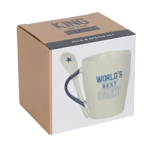 Something Different Worlds Best Daddy Ceramic Mug & Spoon Set White/Blue (One Size)