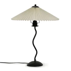 ValueLights Black Metal Wavy Single Stem Table Lamp with White Origami Pleated Shade - Bulb Included