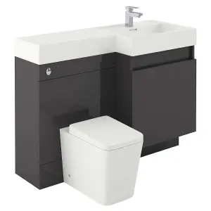 Solstice Gloss Dark Grey Right Hand Bathroom Vanity Basin & WC Unit Combination (W)1200mm (H)890mm