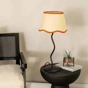 ValueLights Wiggle Black Metal Stem Table Lamp with Linen Scallop Rust Trim Tapered Lamp Shade