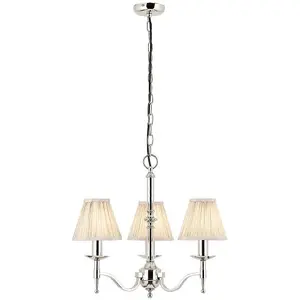 Avery Ceiling Pendant Chandelier Light 3 Lamp Bright Nickel & Beige Pleat Shade