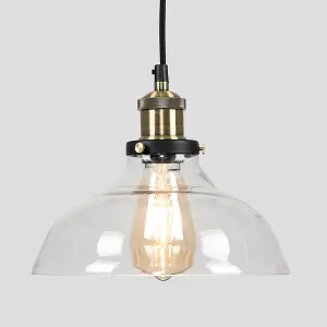 ValueLights Wallace Industrial Black and Gold Clear Glass Pendant Ceiling Light