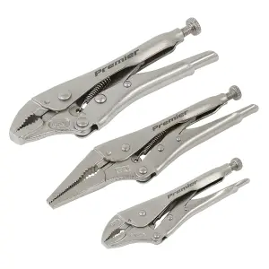 Premier Locking Pliers Set 3 Pieces Set Curved Jaws Soft Grip Handles AK6876