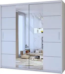 Sliding Wardrobes 4U Eddin Modern Sliding Mirror Door Wardrobe in  White, Black & Grey Colors - White (W)1800mm, (H)2170mm