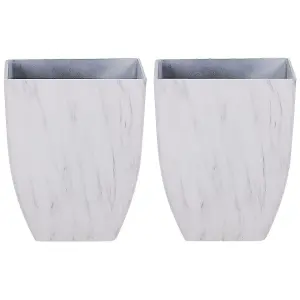 Set of 2 Plant Pots 35 x 35 x 42 cm Marble Effect MIRO