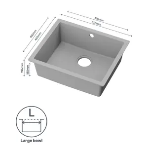 GoodHome Sorrel Grey Composite quartz 1 Bowl Kitchen sink 550mm x 460mm