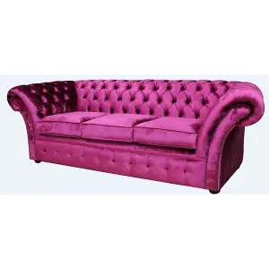 Chesterfield 3 Seater Sofa Settee Velvet Fuchsia Pink Fabric In Balmoral Style