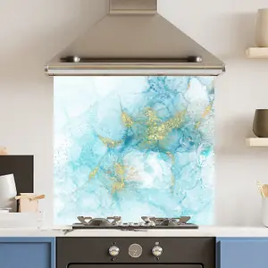 Toughened 6mm Glass Kitchen Splashback 70 x 65cm Aquamarine Quartz - Polished  Heat Resistant Back Splash for Cookers Hob