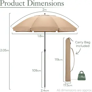 Portable Beach Parasol Tilting - Taupe