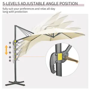 Outsunny 3 x 3(m) Cantilever Parasol with Cross Base, Garden Umbrella with 360 Rotation, Cream White,Please Use Weights Over 60kg