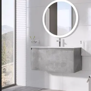 900mm Single Bathroom Vanity with Integrated Polyglomerate Basin Concrete / White