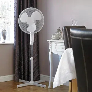 16inch Lightweight Pedestal Fan Portable 3 Speed Low Noise Oscillation Powerful Airflow Adjustable Tilt 3 Years Guarantee White