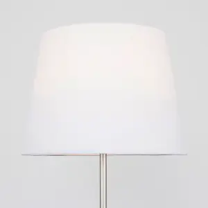 ValueLights Modern Standard Floor Lamp In Brushed Chrome Metal Finish With White Tapered Shade