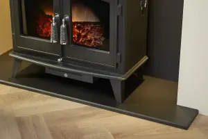 Acantha Pre-Built Stove Media Wall 2 with TV Recess & Woodhouse Electric Stove in Black