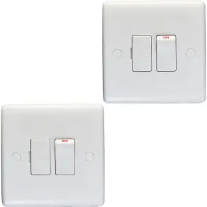 2 PACK 13A Switched Fuse Spur - WHITE Mains Isolation Appliance Wall Plate