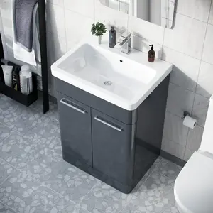 Nes Home Afern 600mm Vanity Unit Cabinet and Wash Basin Anthracite