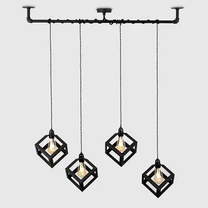 ValueLights Talisman Industrial Satin Black 4 Way Pipework Wrap Over Ceiling Light with Black Metal Shades