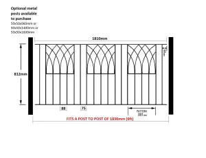 ABBI Metal Garden Fence Panel 1830mm GAP x 812mm High ABZP01